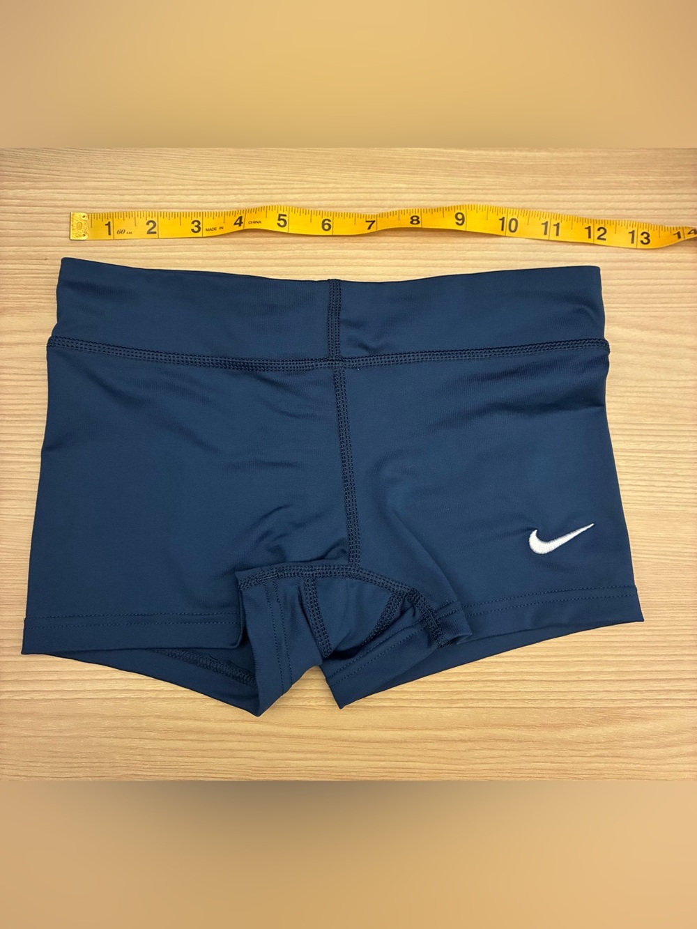 Nike Girls M (12) Navy Volleyball Shorts with White Swoosh 24” waist